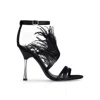Liu •jo Liu Jo Black Elegant Sandals In Raso Miriam 17 With Feather And Heel In Clessidra In Black