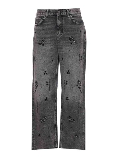Liu •jo Straight-leg Jeans With Rhinestones In Gray