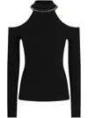 Liu •jo Liu Jo Ribbed Black Sweater With Cold Shoulder Cutouts In Black
