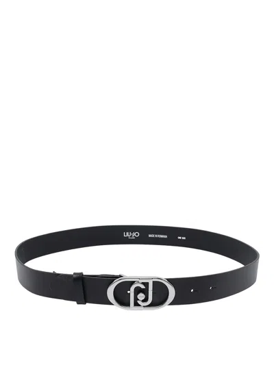 Liu •jo Black Logo Belt In Burgundy