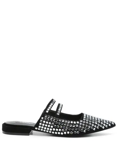 LIU •JO BLACK MULES WITH RHINESTONES