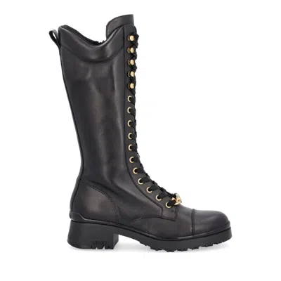 Liu •jo Black Nancy 54 Leather Lace-up Gold Boots