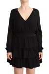Liu •jo Liu Jo Black Polyester Long Sleeves V-neck Mini A-line Women's Dress In Black
