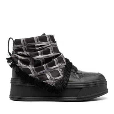 Liu •jo Black Selma 02 Leather Fringed Scarf Boots In Multi