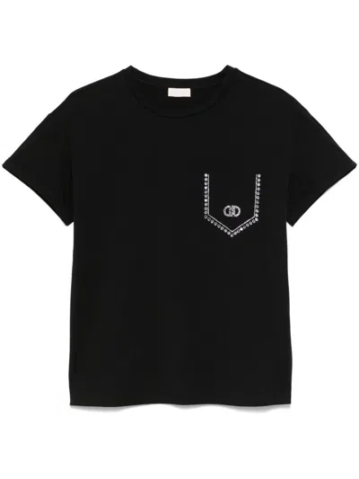 Liu •jo Black T-shirt With A Pocket Embellished