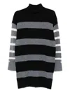 Liu •jo Black Wool Mini Dress With Horizontal Stripes In Multi