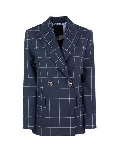 LIU •JO BLUE DOUBLE-BREASTED CHECK BLAZER