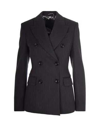 LIU •JO DARK GREY PINSTRIPED DOUBLE-BREASTED BLAZER