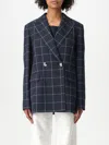 Liu •jo Double-breasted Check Blazer In Blue