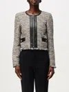 Liu •jo Fringe Trimmed Textured Jacket With Long Sleeves In Natural