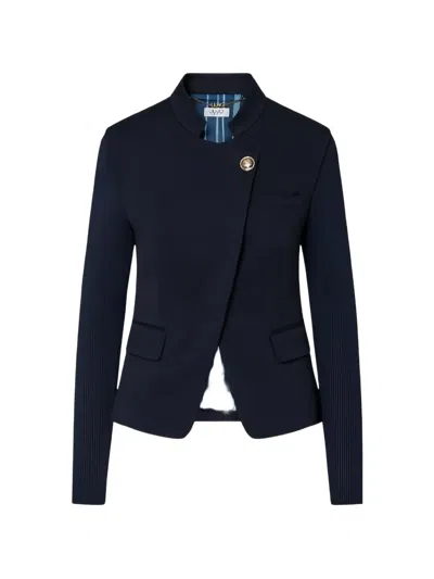 Liu •jo Blazer With Knit Sleeves In Blue