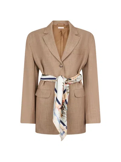 Liu •jo Blazer With Scarf In Neutrals