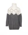 Liu •jo Liu Jo Grey And White Turtleneck Sweater With Rhinestones In Grey