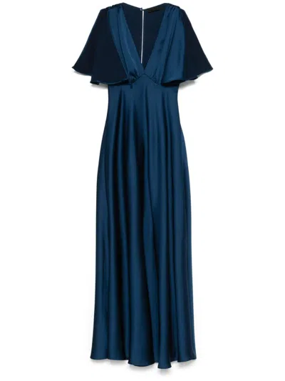 Liu •jo Liu Jo Blu Midi Dress In Satin With V-neck In Blue