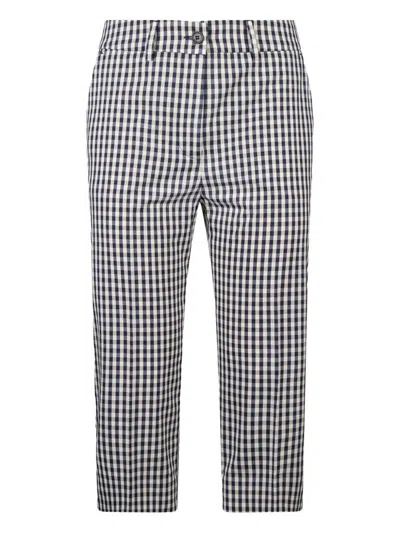 LIU •JO BLUE AND WHITE CHECK PATTERN TROUSERS