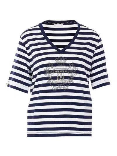 Liu •jo Blue And White Striped T-shirt In Black