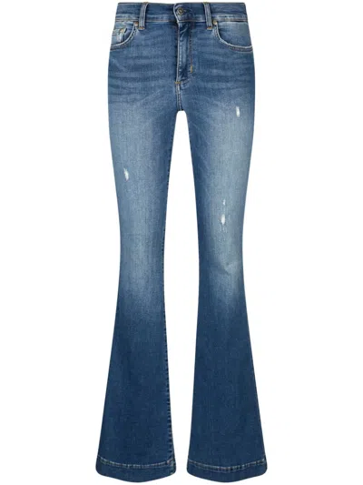 Liu •jo Blue Bell-bottom Jeans With Rhinestones