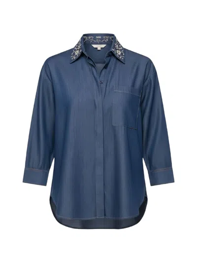 Liu •jo Blue Embroidered Collar Shirt In Multi