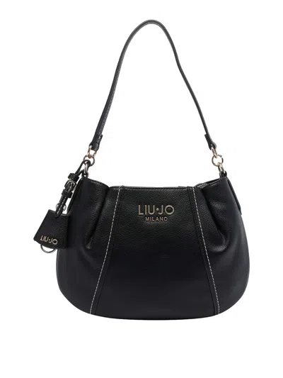 Liu •jo Blue Logo Shoulder Bag In Black