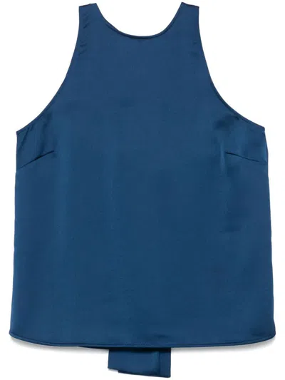 LIU •JO LIU JO BLUE SATIN TOP WITH A BOW