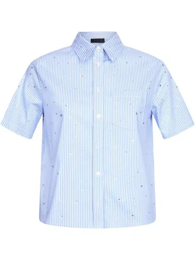 Liu •jo Blue Short-sleeve Shirt With Glitter In Blu E Bianco