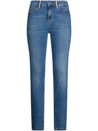 Liu •jo Blue Skinny Jeans With Rhinestones In Light Grey
