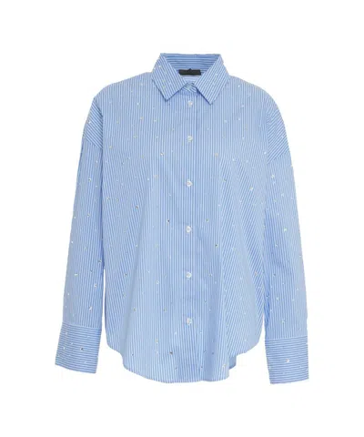 Liu •jo Liu Jo Blue Striped Shirt With Rhinestone Accents