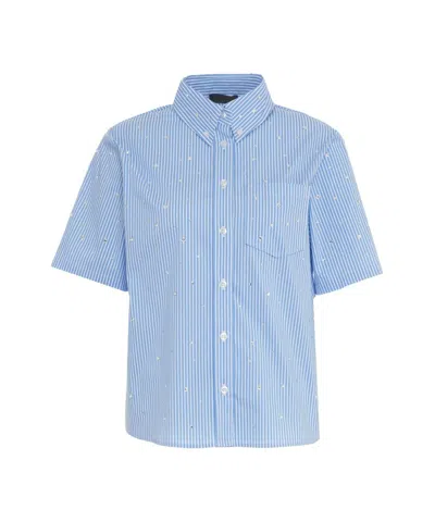 Liu •jo Liu Jo Blue Striped Shirt With Rhinestone Accents In Multi