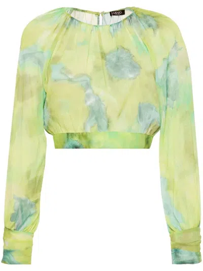 Liu •jo Watercolour-effect Cropped Blouse In Verde