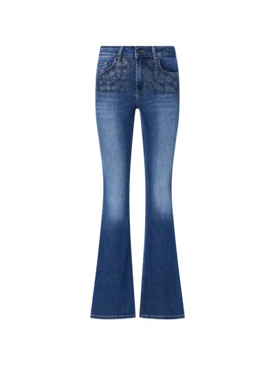 Liu •jo Bootcut Jeans With Rhinestones In White