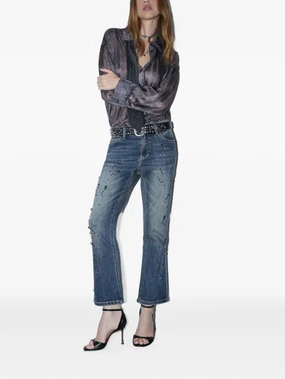 Liu •jo Bootcut Jeans With Rhinestones In Blue