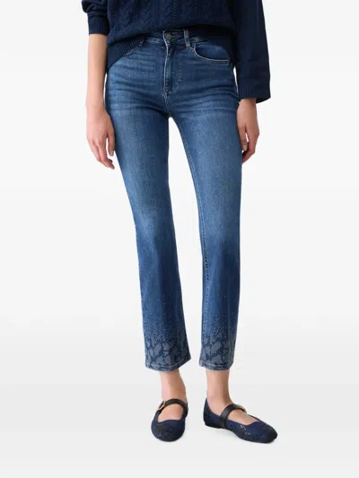 Liu •jo Bootcut Jeans With Rhinestones In Blue