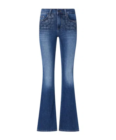 Liu •jo Bootcut Jeans With Rhinestones In Blue