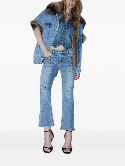 Liu •jo Bootcut Jeans With Rhinestones In Blue