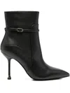 Liu •jo Buckle-strap Pointed-toe Boots In Black