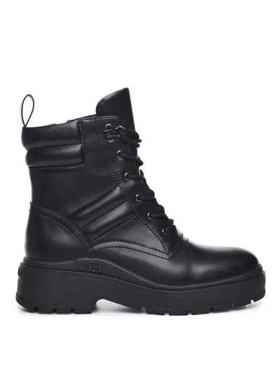 Liu •jo Andrea Leather Combat Boots In Black