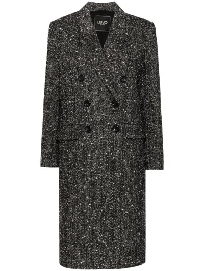 Liu •jo Bouclé Coat In Black