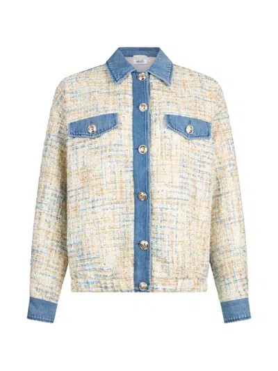 Liu •jo Bouclé-texture Jacket In Neutral