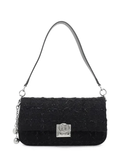 Liu •jo Bouclé-knit Logo-plaque Shoulder Bag In Black