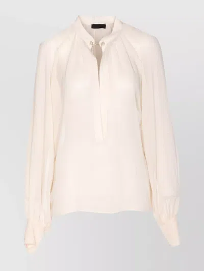 LIU •JO BOW COLLAR BUTTON CHARM KEYHOLE PLEATED SHEER