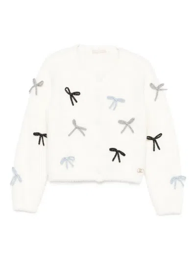 Liu •jo Bow-embellished Cardigan In White