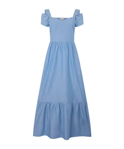 Liu •jo Bow-detail Ruffled Maxi Dress In Blue