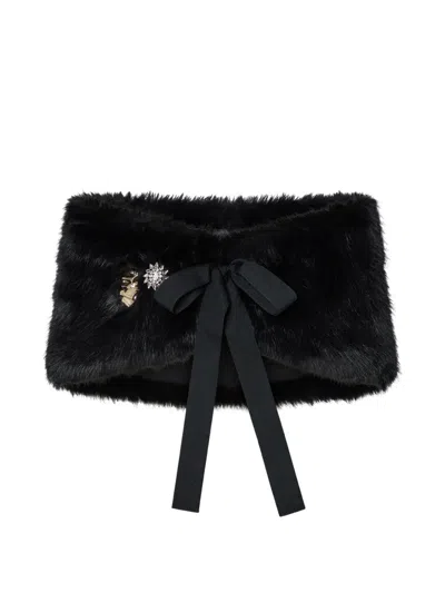 Liu •jo Bow-embellished Faux-fur Sweater In Black