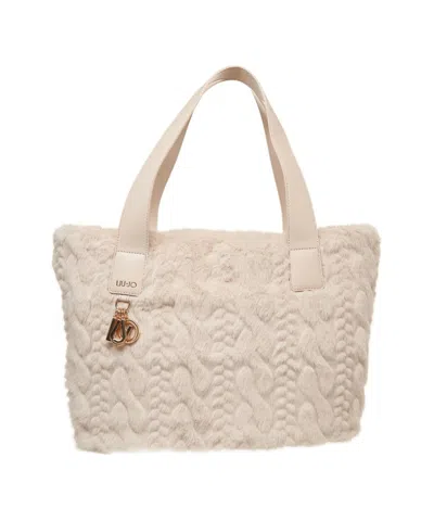 Liu •jo Braided Texture Handbag In Soft Synthetic Fur In Neutral