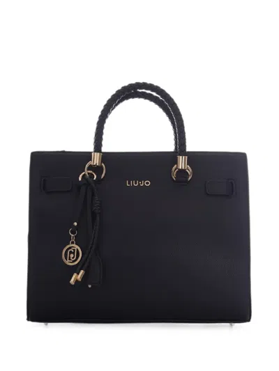Liu •jo Braided-handle Logo-plaque Shoulder Bag In Black