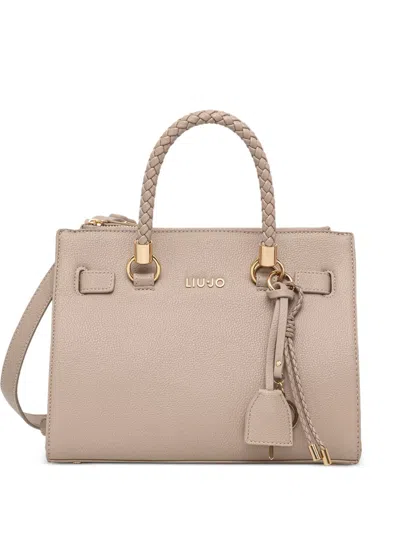 Liu •jo Braided-handle Logo-plaque Tote Bag In Neutral