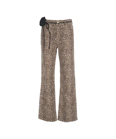 Liu •jo Brown Animal Print Wide-leg Trousers With Drawstring Waistband