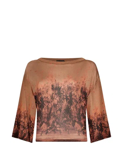 Liu •jo Brown Floral Print Crewneck Sweater