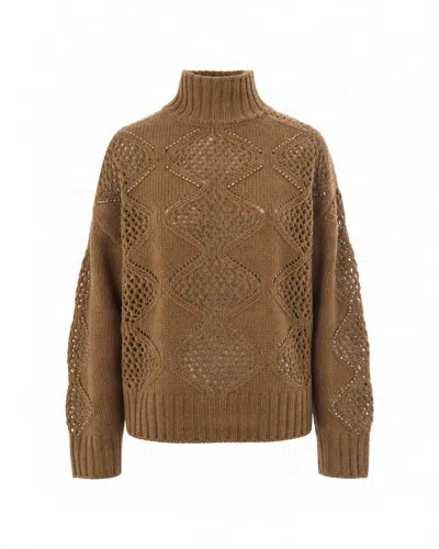 Liu •jo Brown High-neck Diamond Argyle Knit Sweater