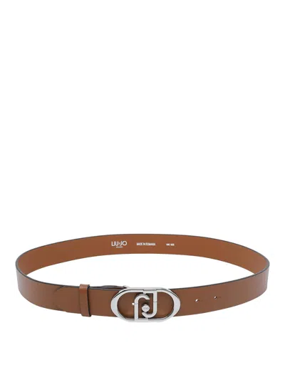 Liu •jo Brown Logo Belt In Burgundy